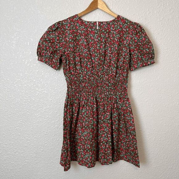 Free People Pennie Floral Short Sleeve Smocked Mini Dress Women's Size Small - Picture 2 of 6